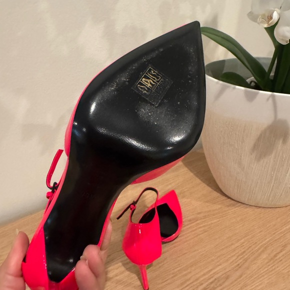 Saint Laurent Neon Pink Patent Pointed-Toe Ankle-Strap Pumps - Picture 9 of 15